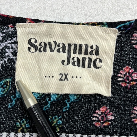Savanna Jane Tops Savanna Jane Black Multi Color Print Boho